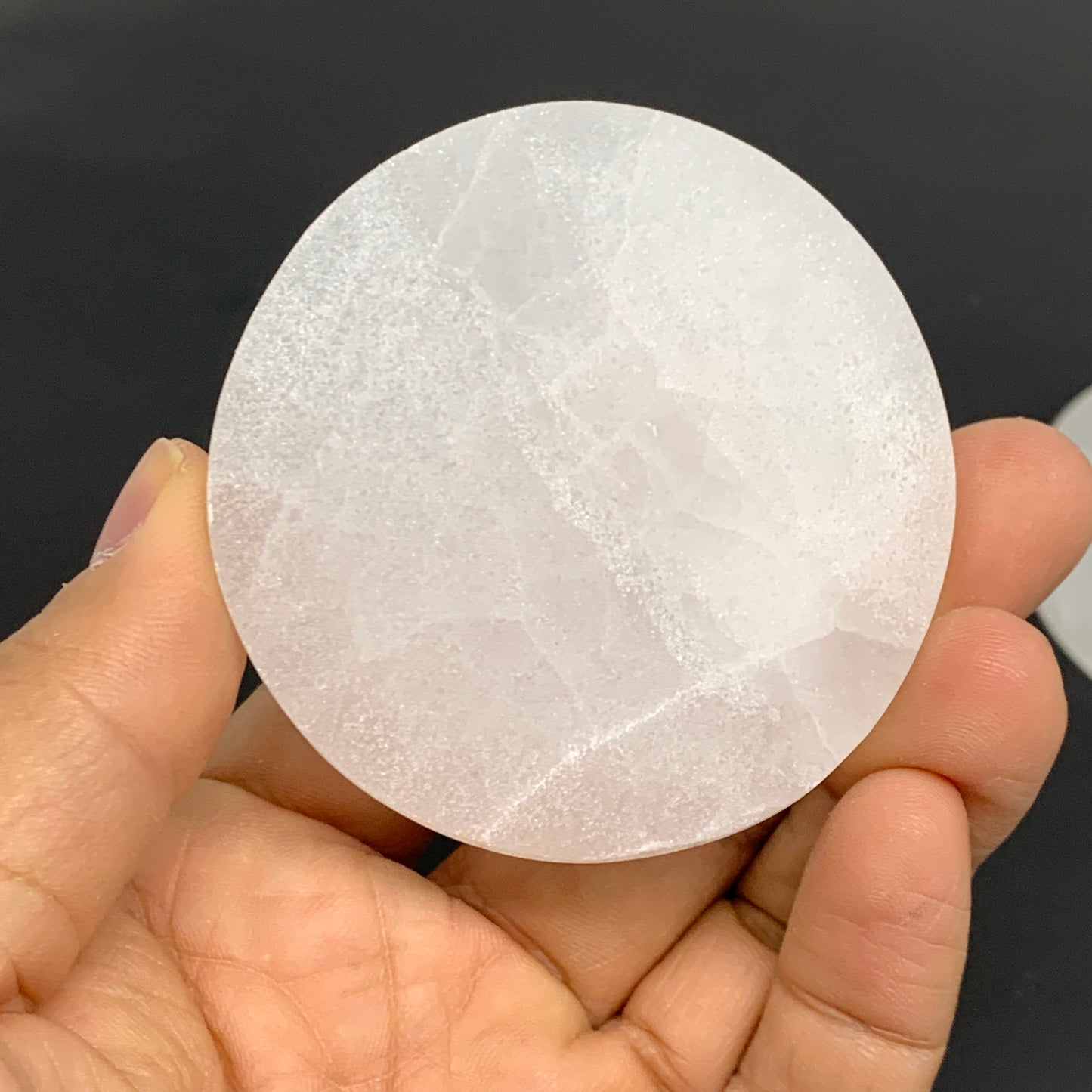 1pcs, 2.4"x0.6, 90g-105g, Selenite Crystal Round Disc Shape, B35984