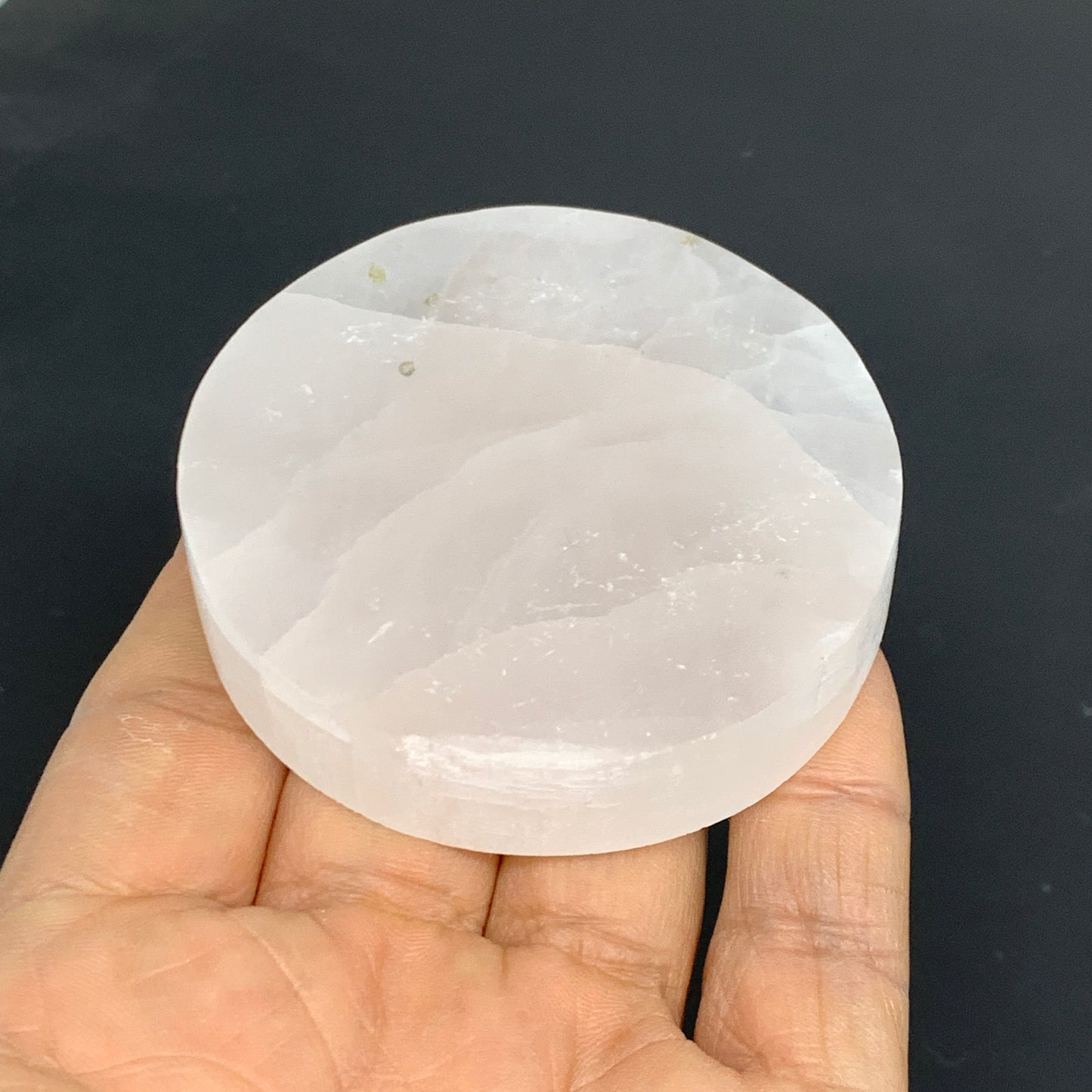 1pcs, 2.4"x0.6, 90g-105g, Selenite Crystal Round Disc Shape, B35984