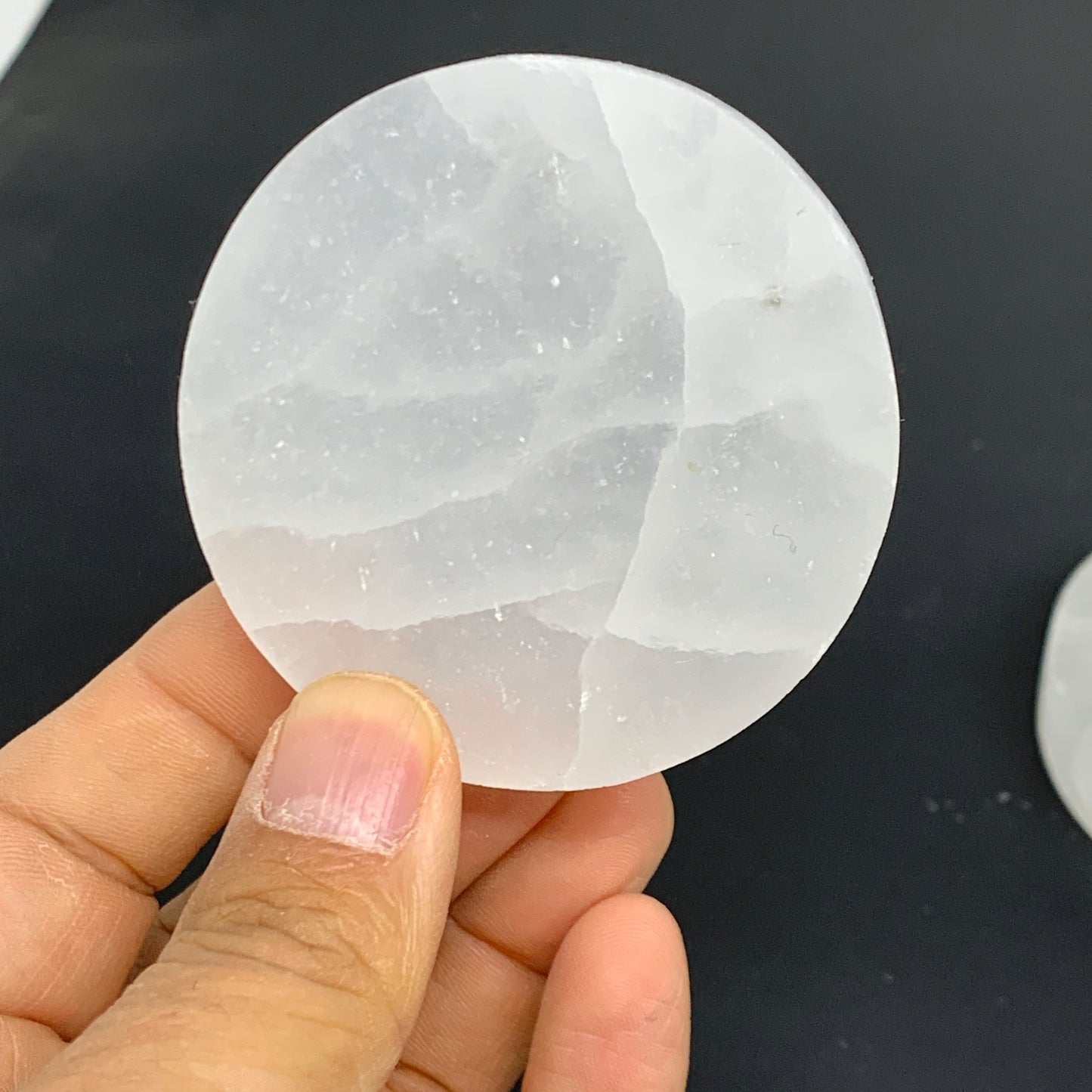 1pcs, 2.4"x0.6, 90g-105g, Selenite Crystal Round Disc Shape, B35984
