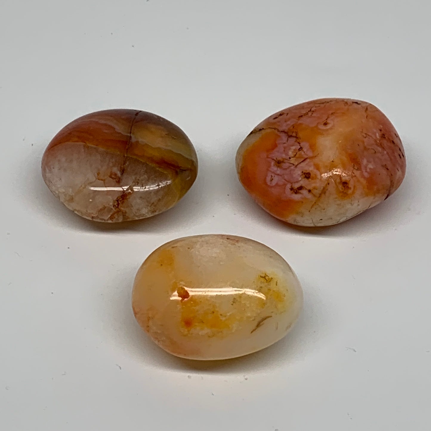 203.3g, 1.8"-2", 3pcs, Red Carnelian Palm-Stone Gem Crystal Polished, B37610