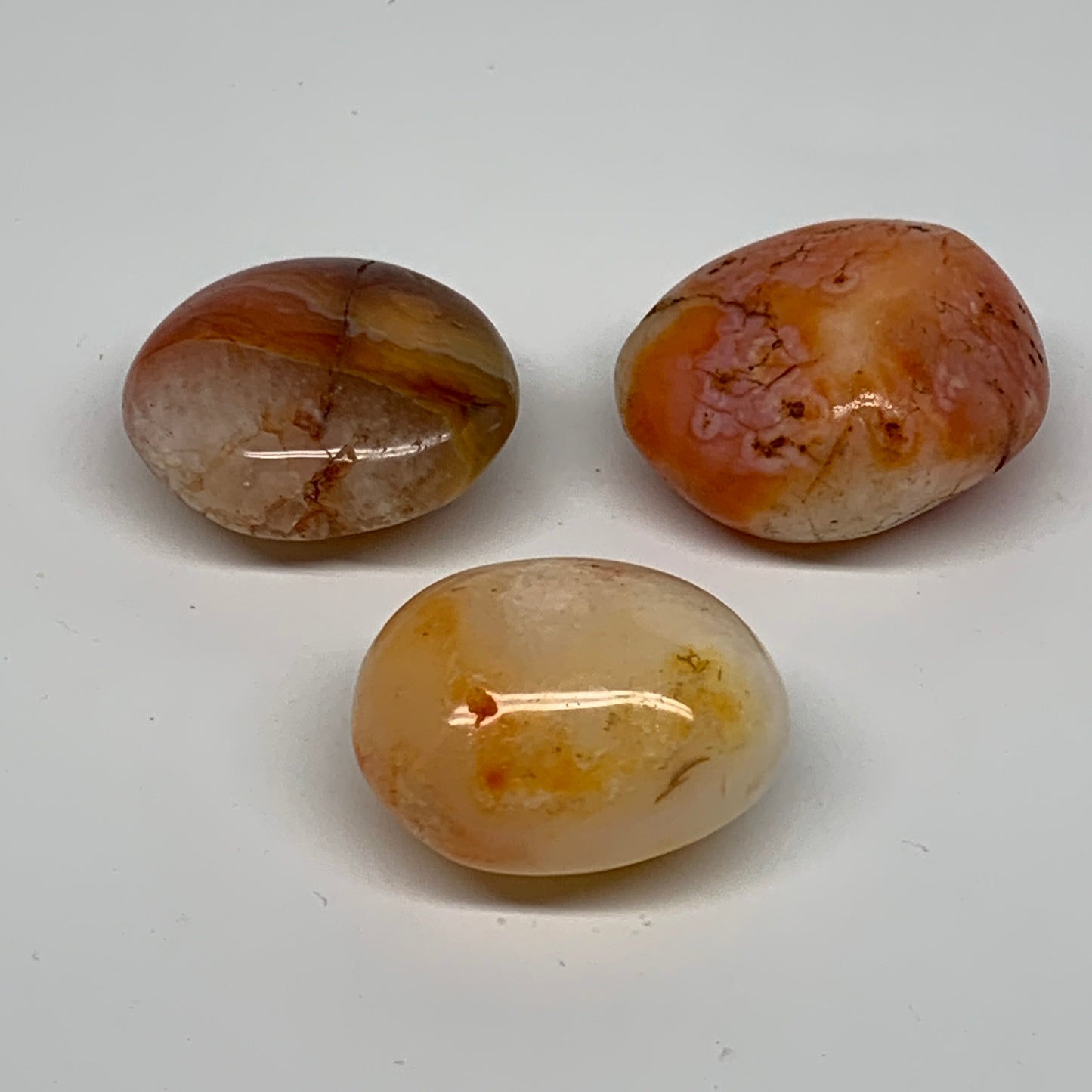 203.3g, 1.8"-2", 3pcs, Red Carnelian Palm-Stone Gem Crystal Polished, B37610