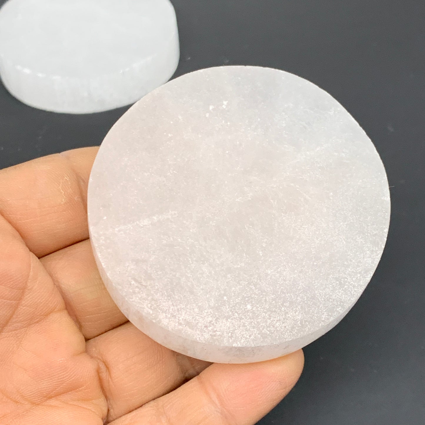 1pcs, 2.4"x0.6, 90g-105g, Selenite Crystal Round Disc Shape, B35984