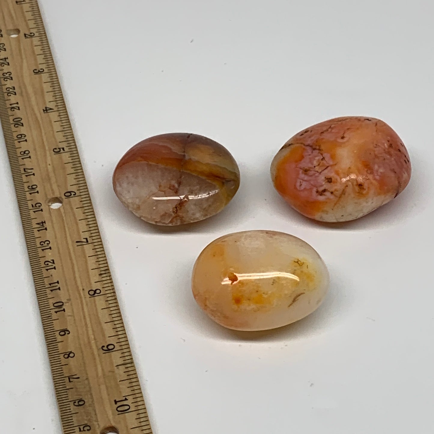 203.3g, 1.8"-2", 3pcs, Red Carnelian Palm-Stone Gem Crystal Polished, B37610