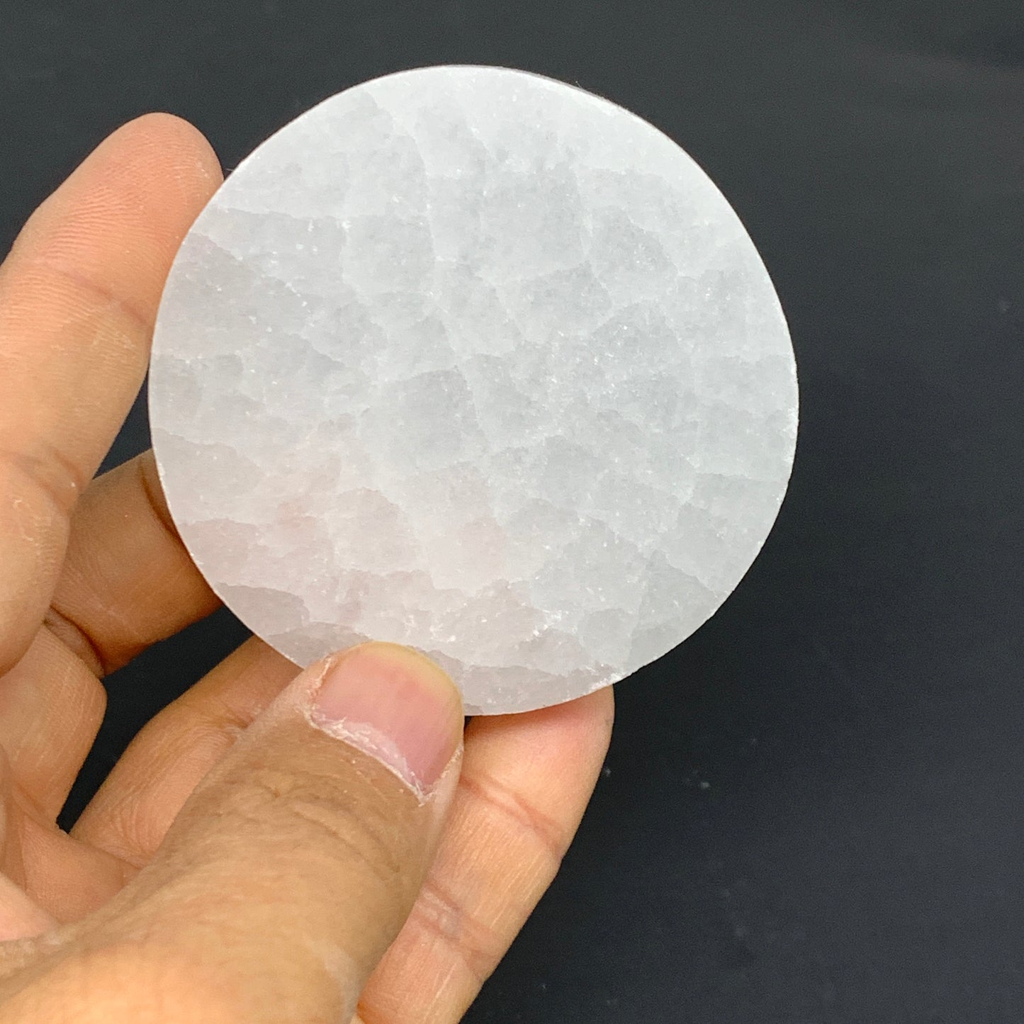 1pcs, 2.4"x0.6, 90g-105g, Selenite Crystal Round Disc Shape, B35984