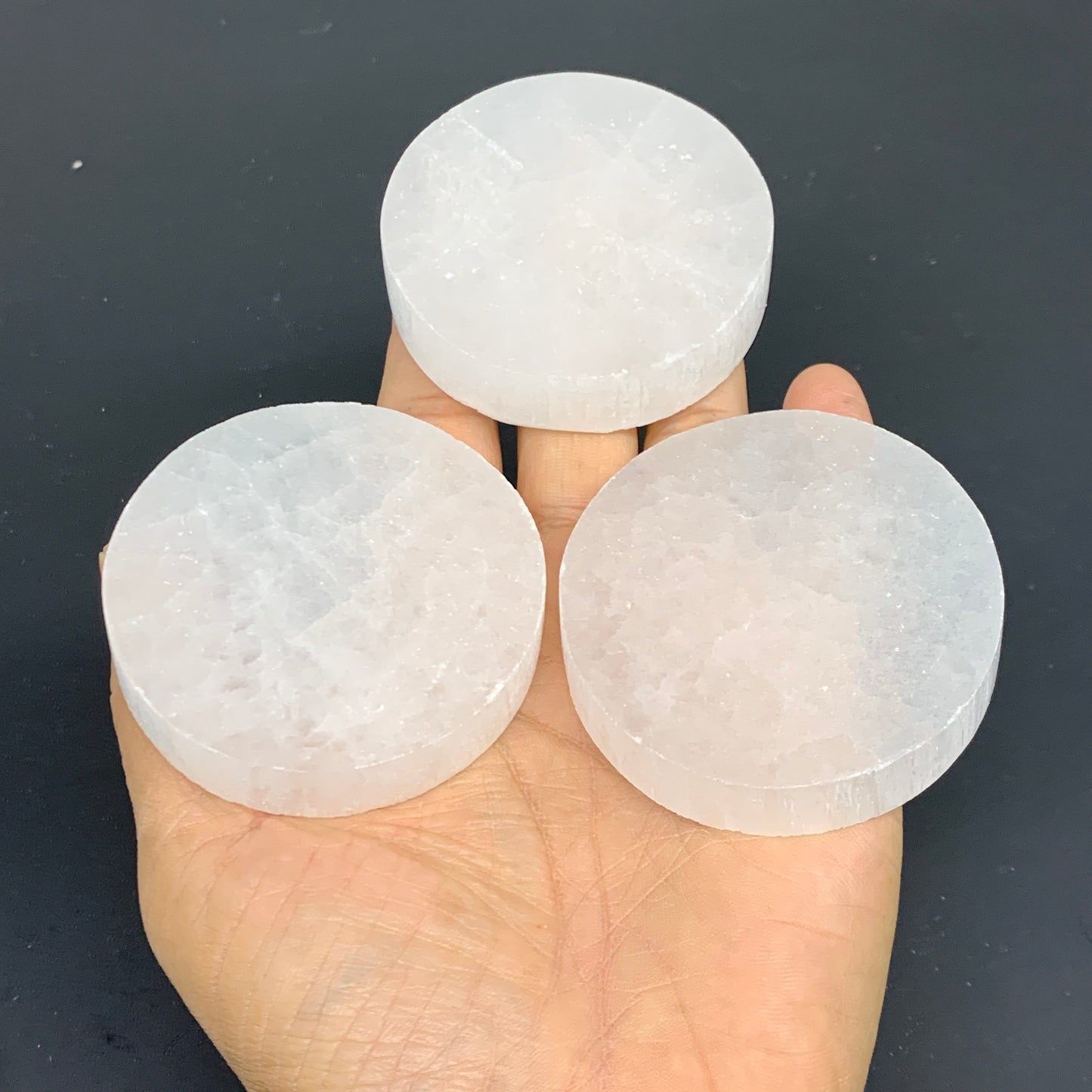 1pcs, 2.4"x0.6, 90g-105g, Selenite Crystal Round Disc Shape, B35984