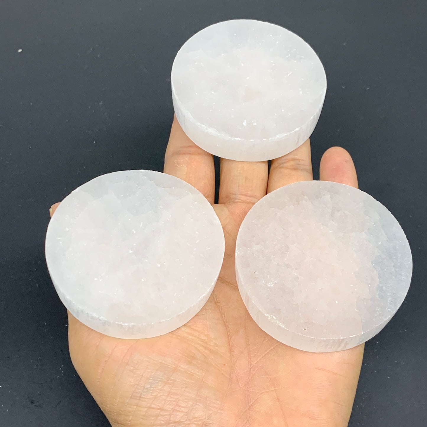 1pcs, 2.4"x0.6, 90g-105g, Selenite Crystal Round Disc Shape, B35984