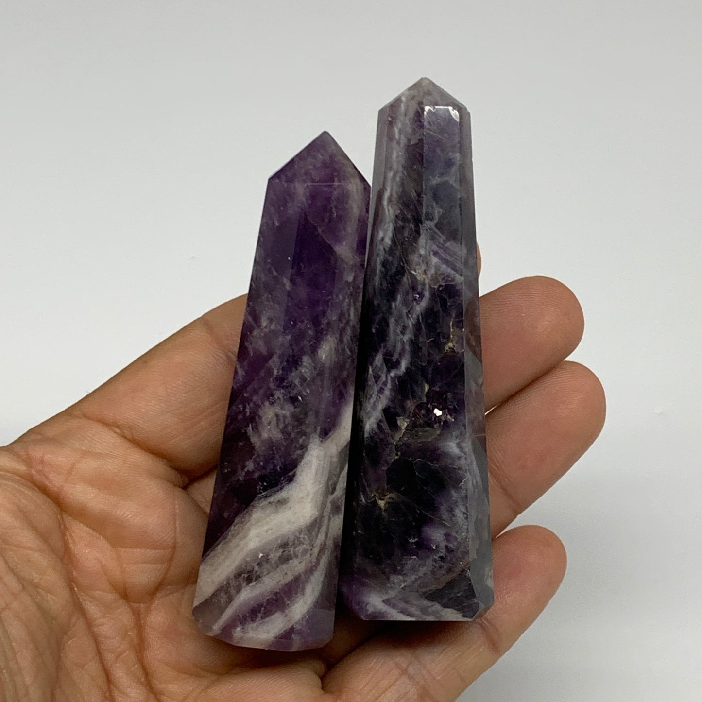 108.6g, 3"-3.2", 2pcs, Natural Amethyst Tower Point Obelisk @Brazil, B31241