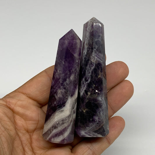 108.6g, 3"-3.2", 2pcs, Natural Amethyst Tower Point Obelisk @Brazil, B31241