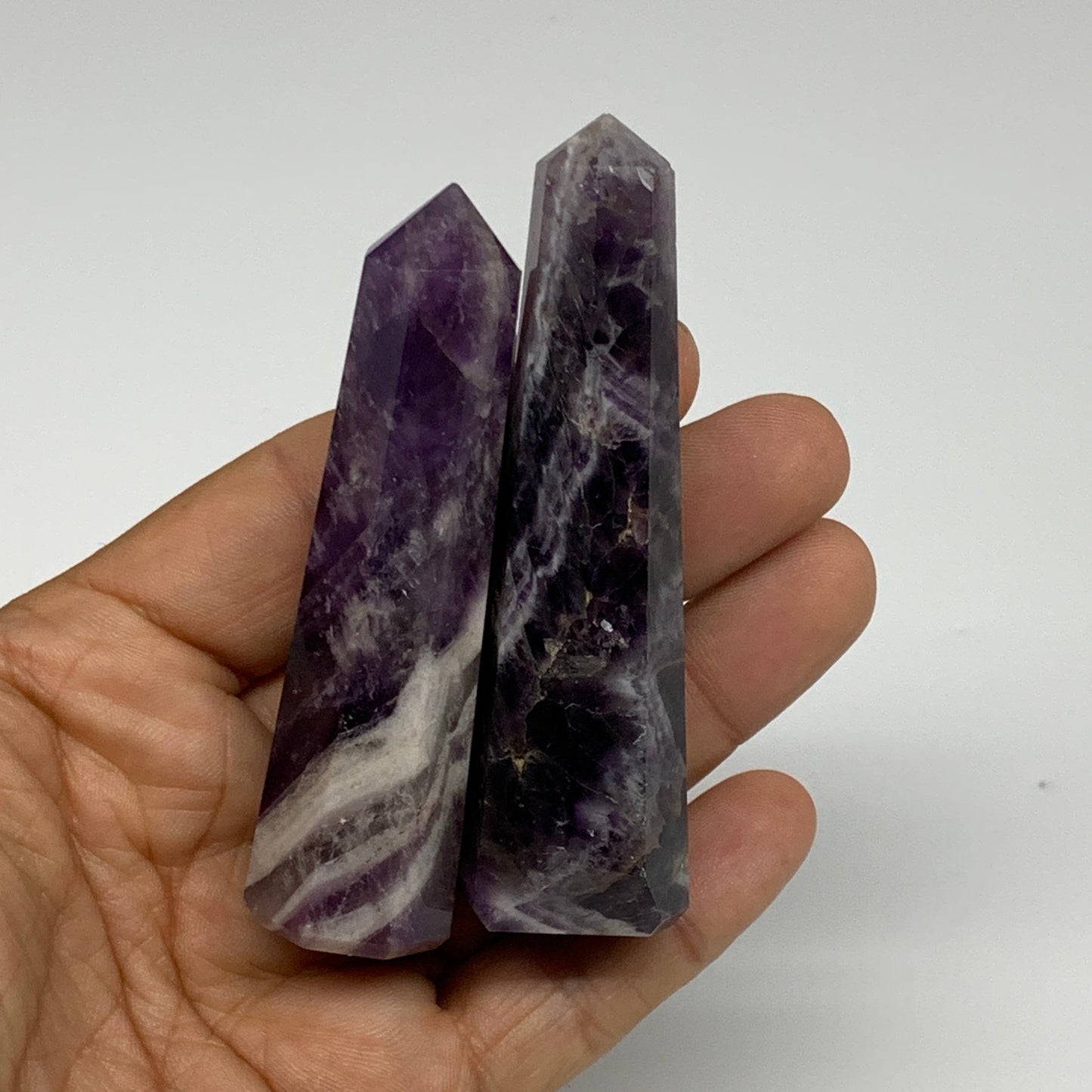 108.6g, 3"-3.2", 2pcs, Natural Amethyst Tower Point Obelisk @Brazil, B31241