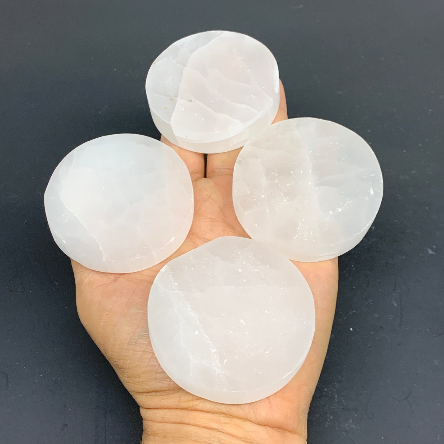 1pcs, 2.4"x0.6, 90g-105g, Selenite Crystal Round Disc Shape, B35984