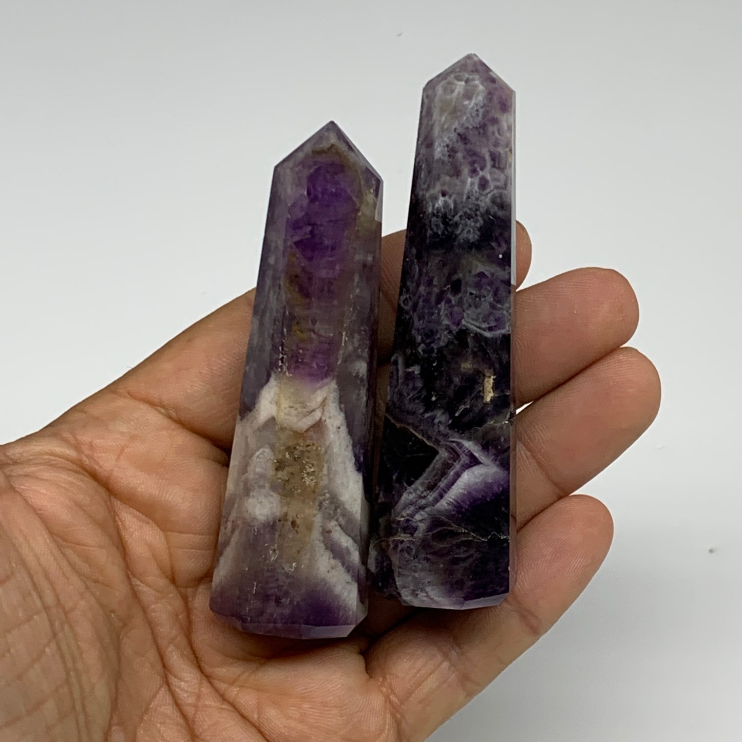 108.6g, 3"-3.2", 2pcs, Natural Amethyst Tower Point Obelisk @Brazil, B31241