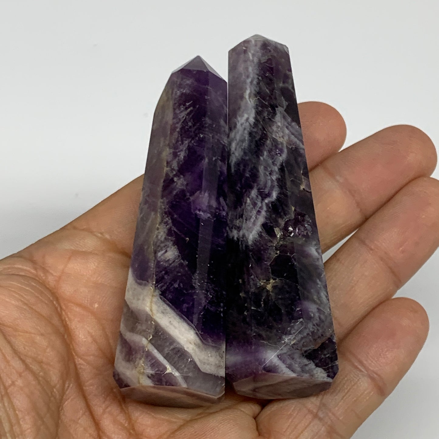 108.6g, 3"-3.2", 2pcs, Natural Amethyst Tower Point Obelisk @Brazil, B31241