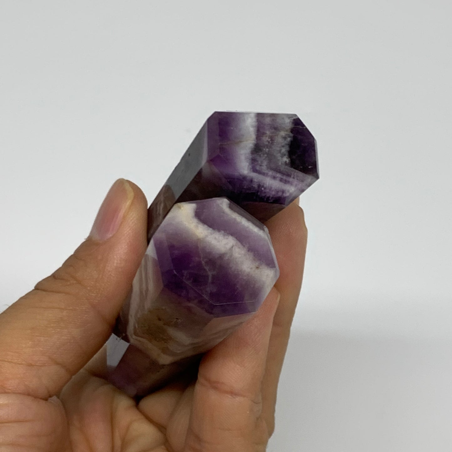 108.6g, 3"-3.2", 2pcs, Natural Amethyst Tower Point Obelisk @Brazil, B31241