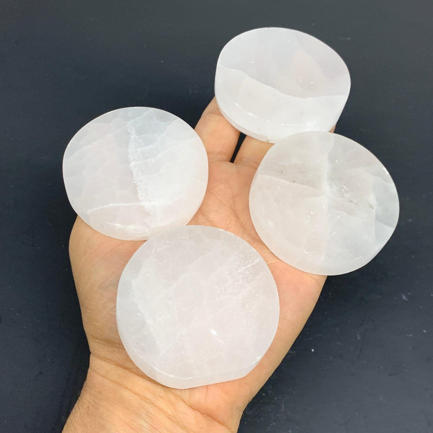 1pcs, 2.4"x0.6, 90g-105g, Selenite Crystal Round Disc Shape, B35984