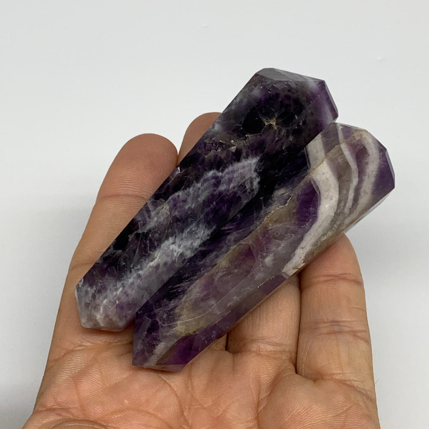 108.6g, 3"-3.2", 2pcs, Natural Amethyst Tower Point Obelisk @Brazil, B31241