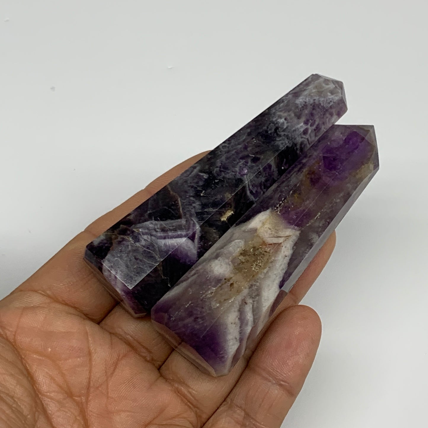 108.6g, 3"-3.2", 2pcs, Natural Amethyst Tower Point Obelisk @Brazil, B31241