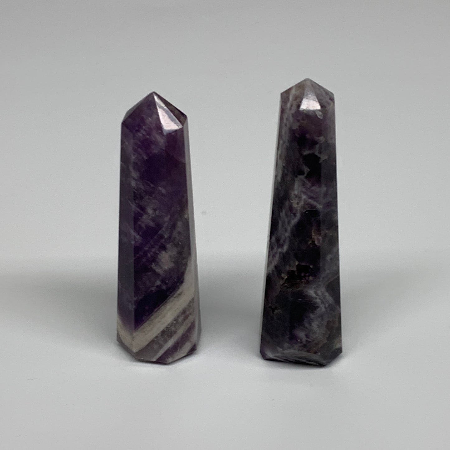 108.6g, 3"-3.2", 2pcs, Natural Amethyst Tower Point Obelisk @Brazil, B31241