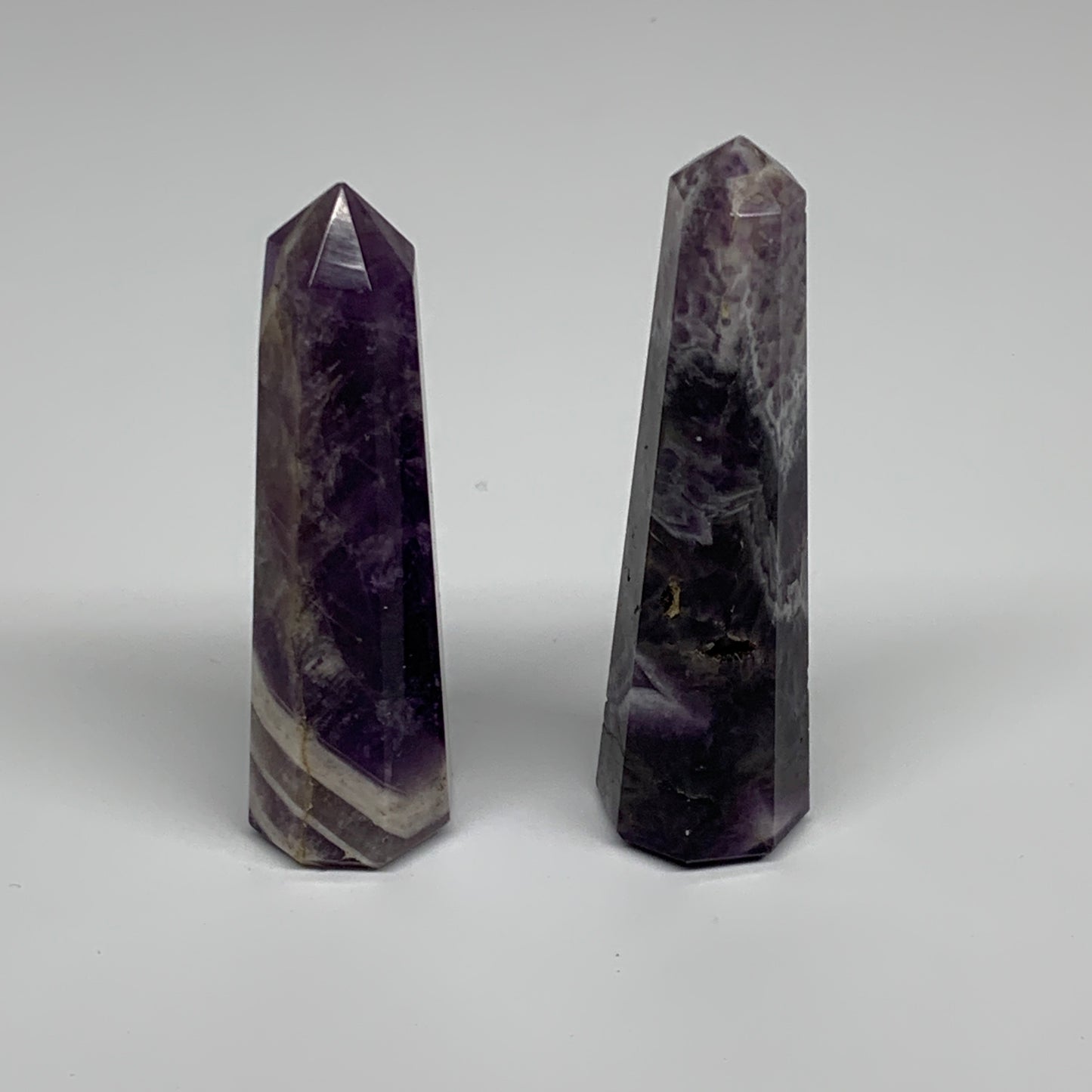 108.6g, 3"-3.2", 2pcs, Natural Amethyst Tower Point Obelisk @Brazil, B31241