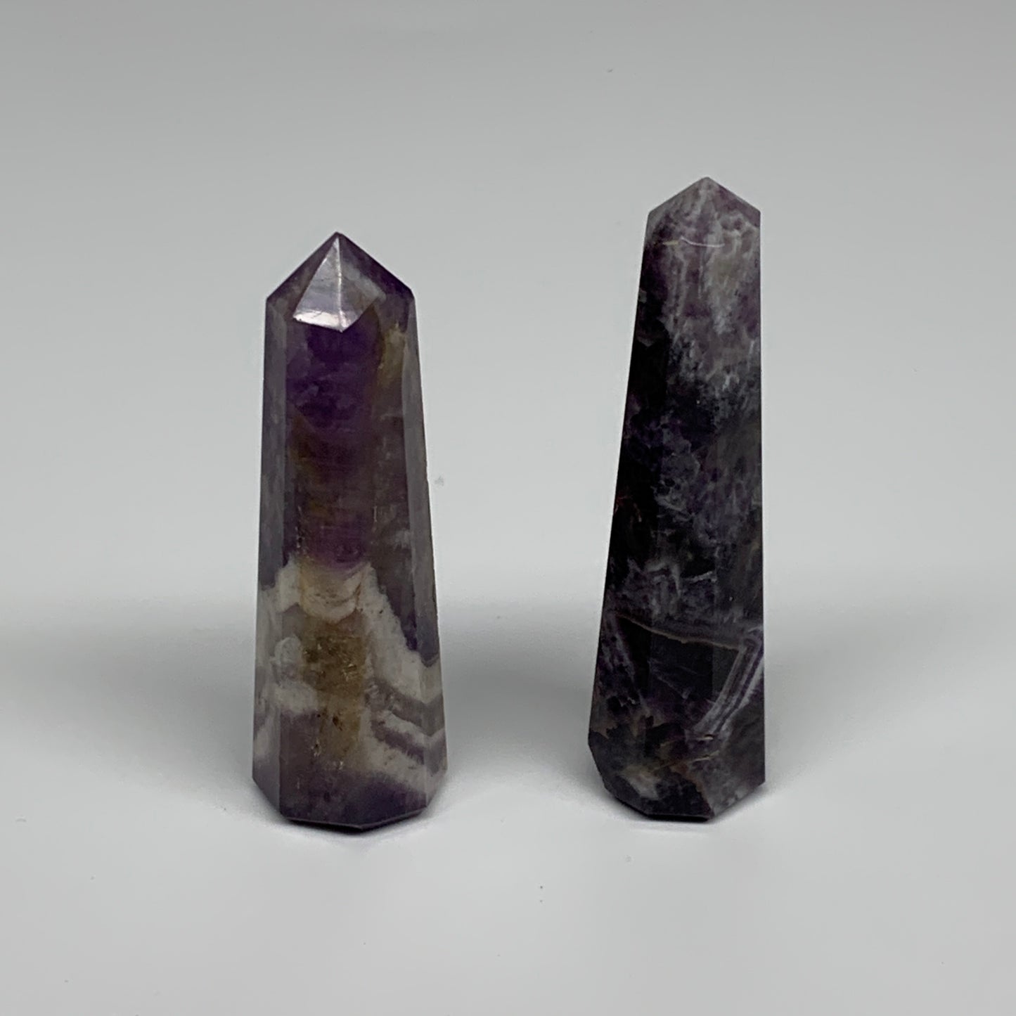 108.6g, 3"-3.2", 2pcs, Natural Amethyst Tower Point Obelisk @Brazil, B31241