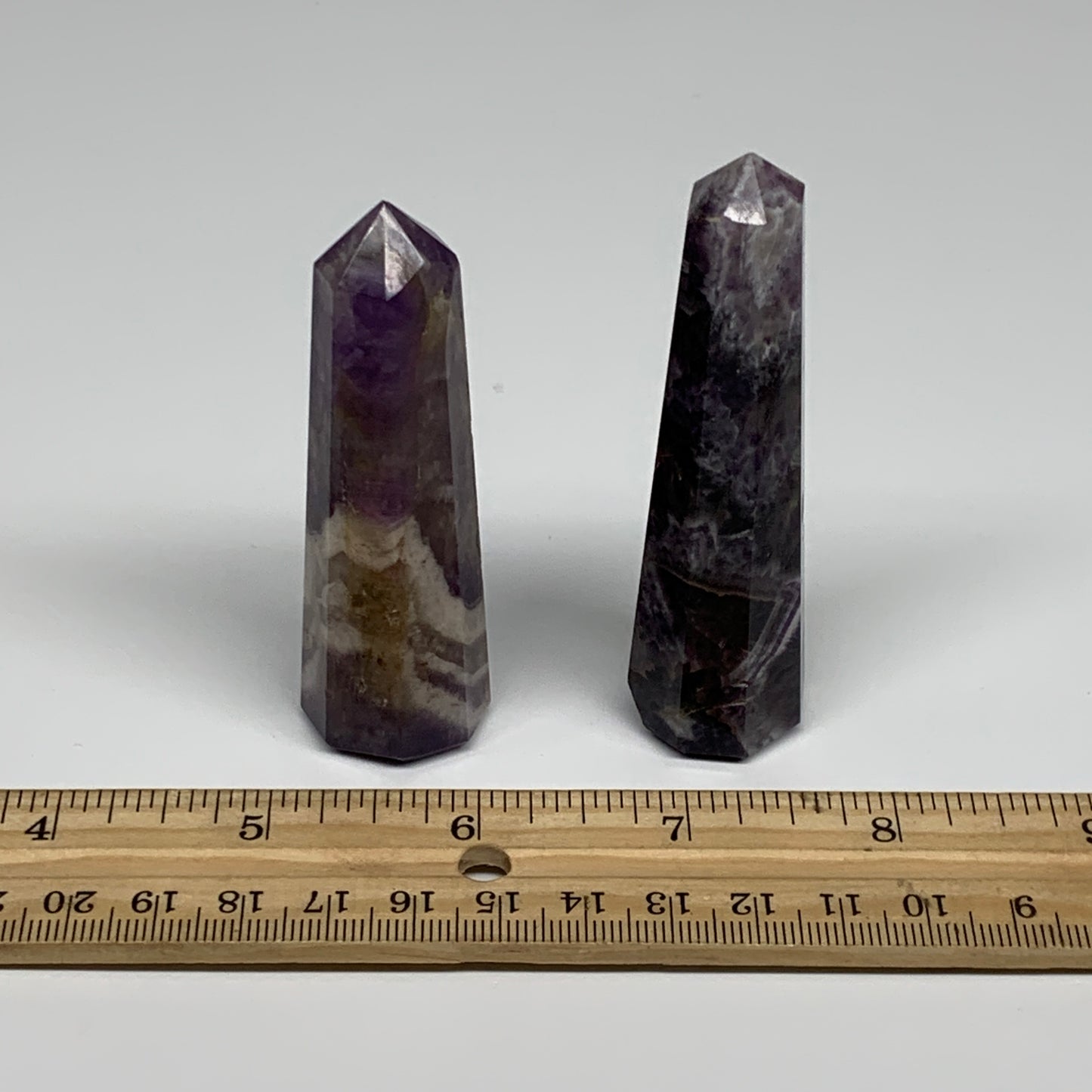 108.6g, 3"-3.2", 2pcs, Natural Amethyst Tower Point Obelisk @Brazil, B31241
