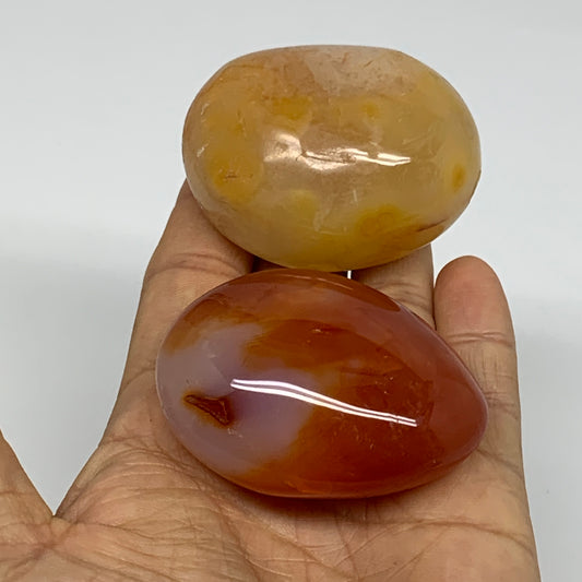 208.3g, 2.2"-2.3", 2pcs, Red Carnelian Palm-Stone Gem Crystal Polished, B37612