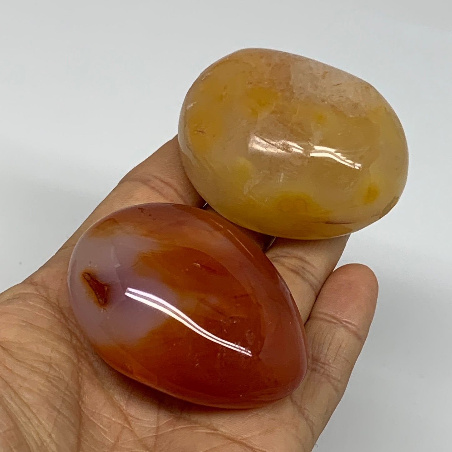 208.3g, 2.2"-2.3", 2pcs, Red Carnelian Palm-Stone Gem Crystal Polished, B37612