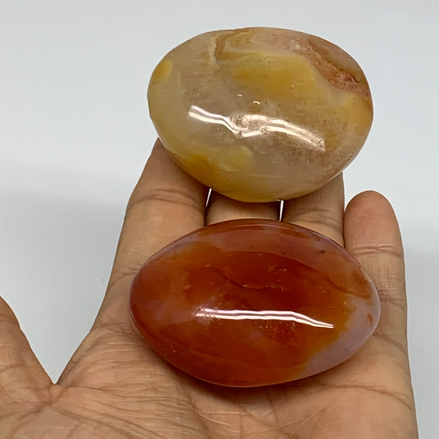 208.3g, 2.2"-2.3", 2pcs, Red Carnelian Palm-Stone Gem Crystal Polished, B37612