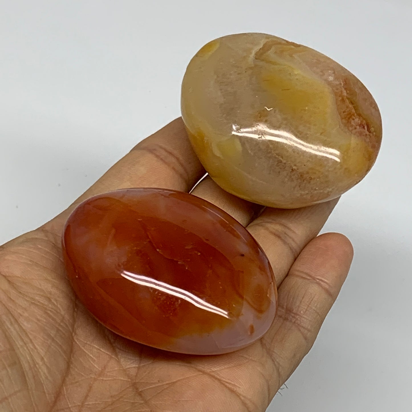208.3g, 2.2"-2.3", 2pcs, Red Carnelian Palm-Stone Gem Crystal Polished, B37612