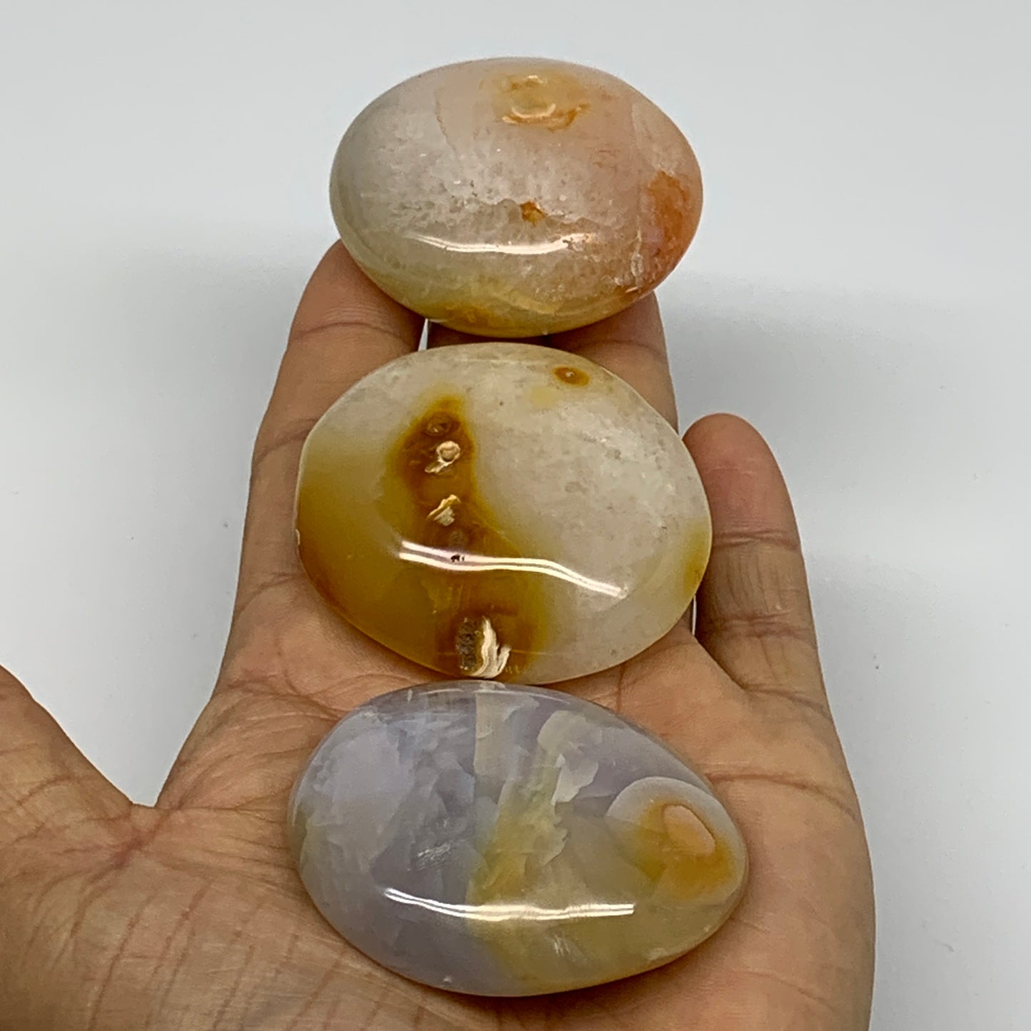 221.5g, 1.9"-2.1", 3pcs, Red Carnelian Palm-Stone Gem Crystal Polished, B37613