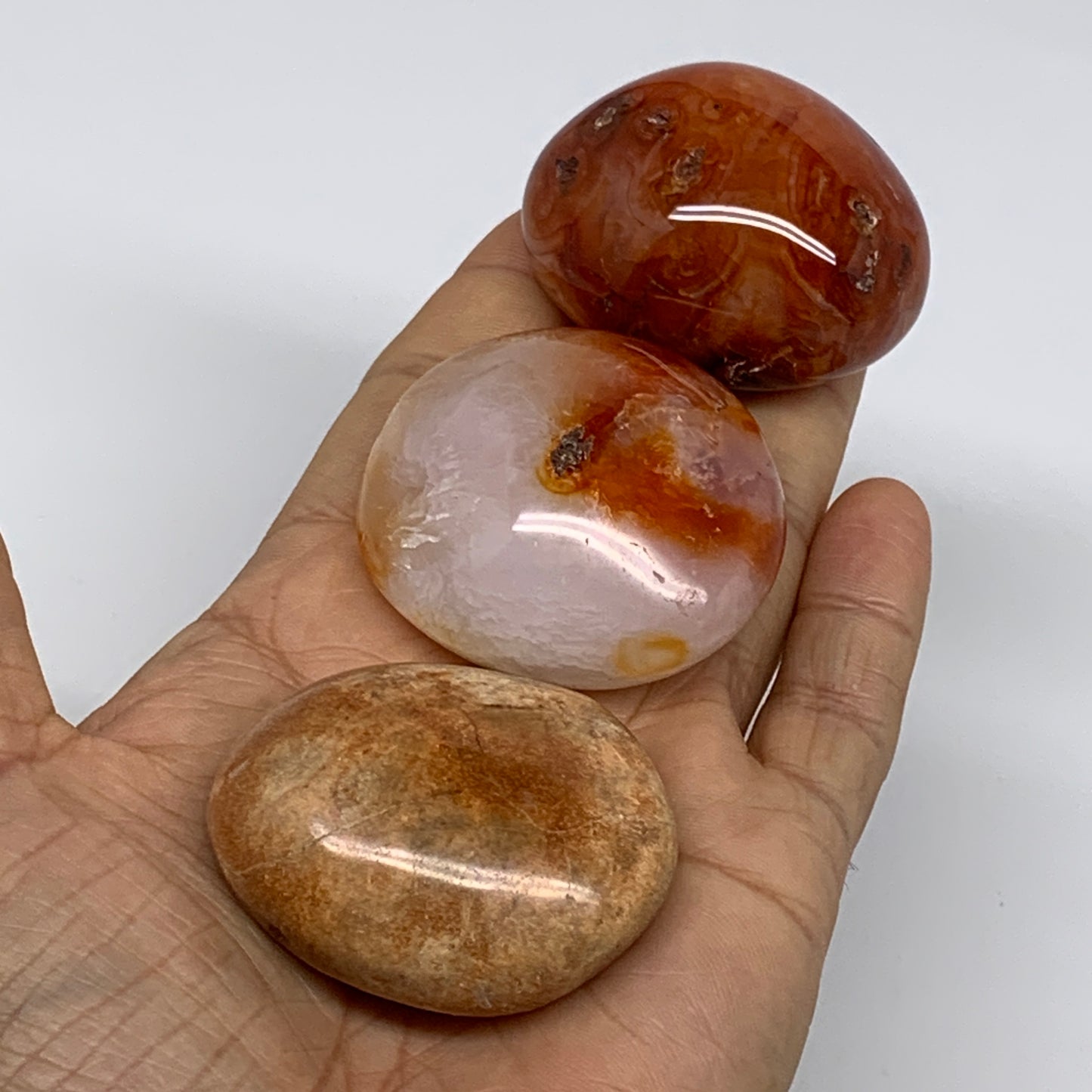 192.6g, 1.8"-1.9", 3pcs, Red Carnelian Palm-Stone Gem Crystal Polished, B37614