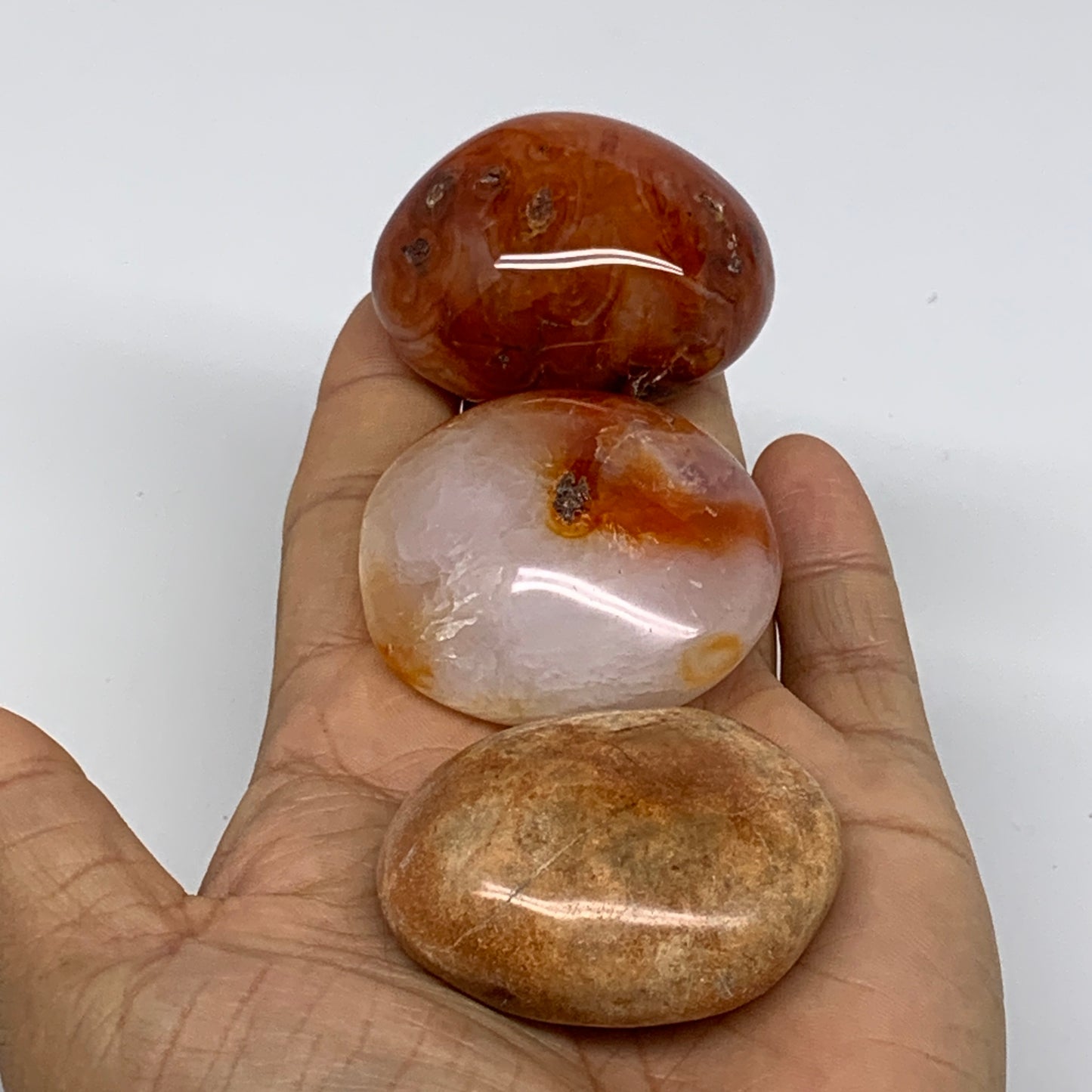 192.6g, 1.8"-1.9", 3pcs, Red Carnelian Palm-Stone Gem Crystal Polished, B37614