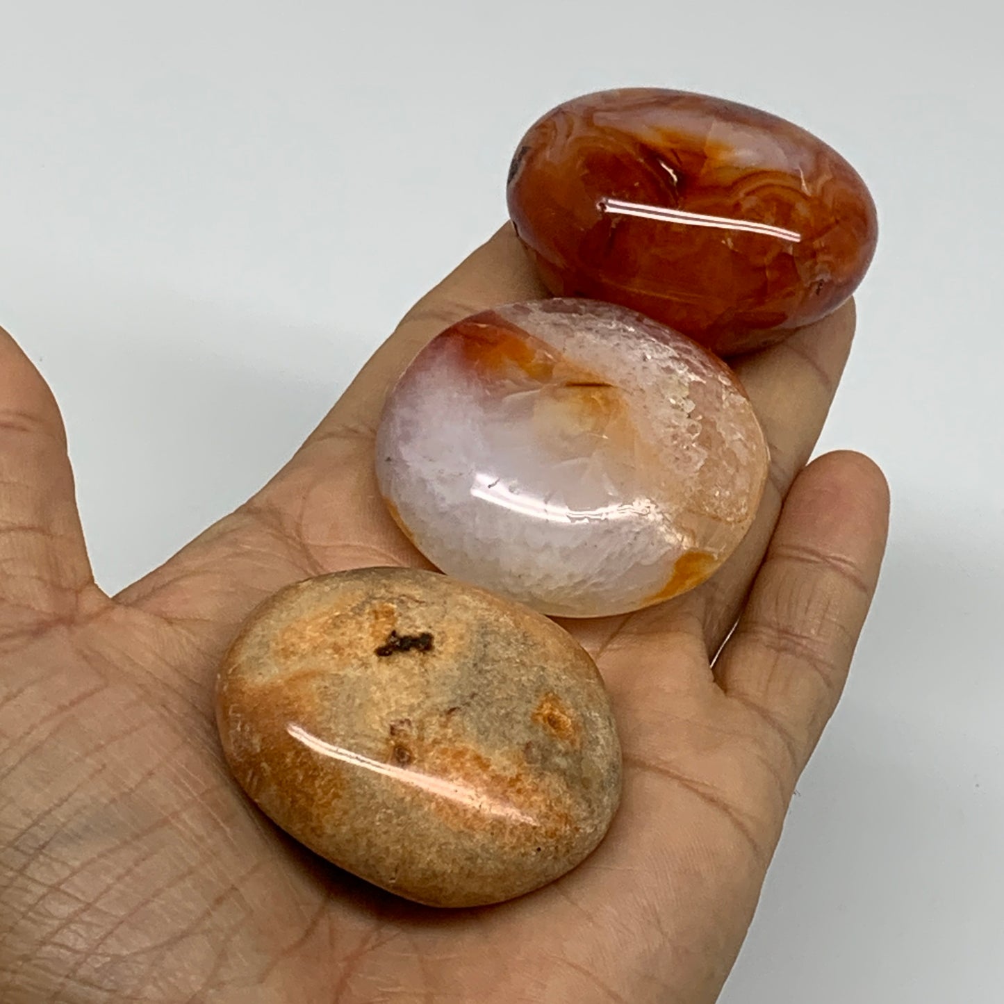 192.6g, 1.8"-1.9", 3pcs, Red Carnelian Palm-Stone Gem Crystal Polished, B37614