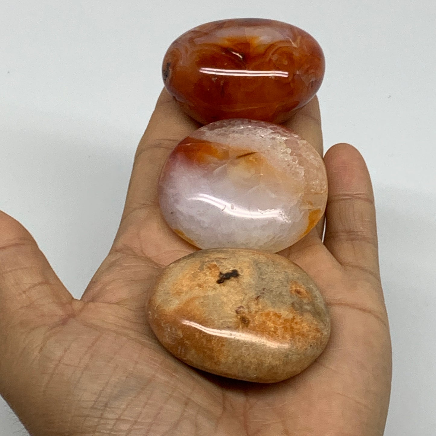 192.6g, 1.8"-1.9", 3pcs, Red Carnelian Palm-Stone Gem Crystal Polished, B37614