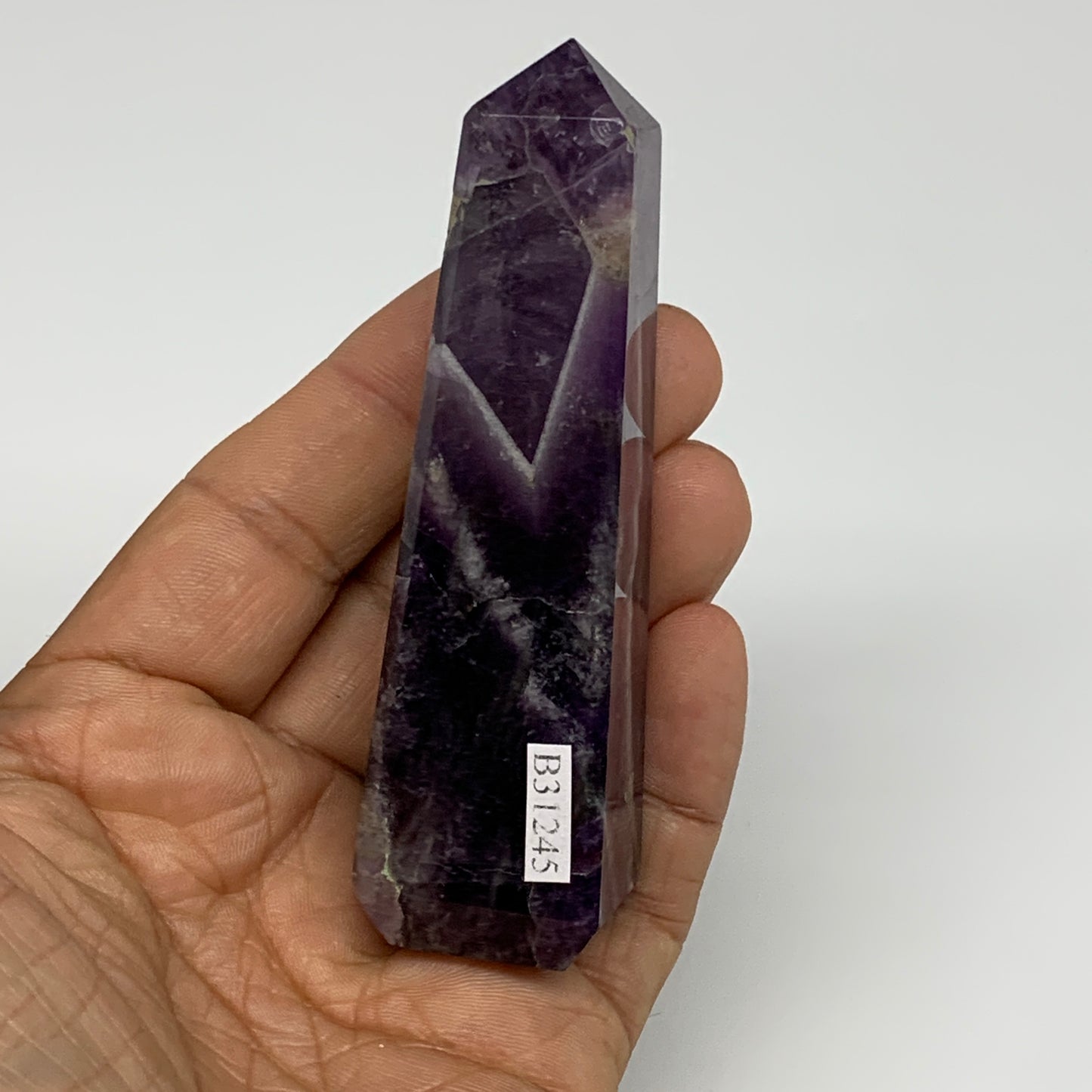 99.5g, 3.6"x0.9"x1" Natural Amethyst Tower Point Obelisk @Brazil, B31245