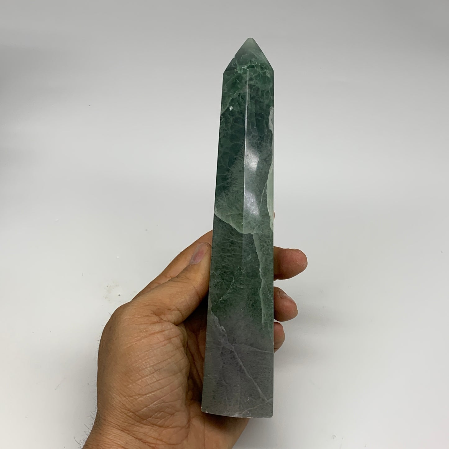 1.31 lbs, 7.3"x1.8"x1.3" Natural Fluorite Tower Obelisk Point Crystal, B29668