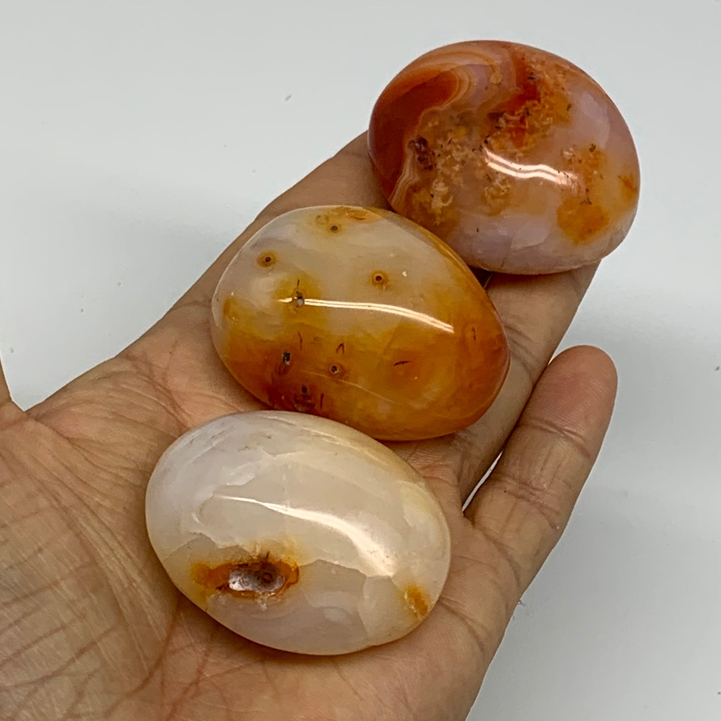 212.5g, 1.8"-1.9", 3pcs, Red Carnelian Palm-Stone Gem Crystal Polished, B37615
