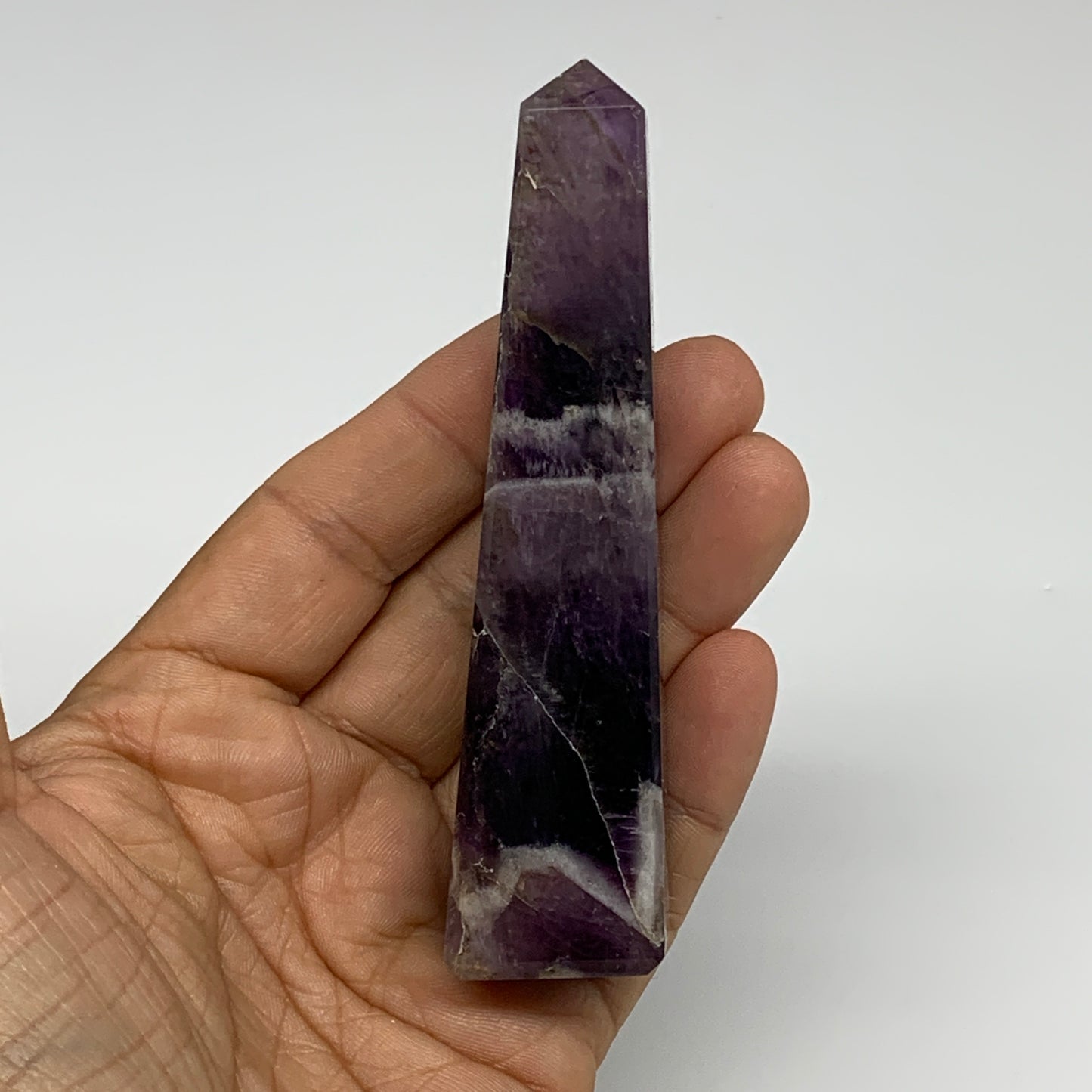 103.9g, 4"x0.9"x1" Natural Amethyst Tower Point Obelisk @Brazil, B31246