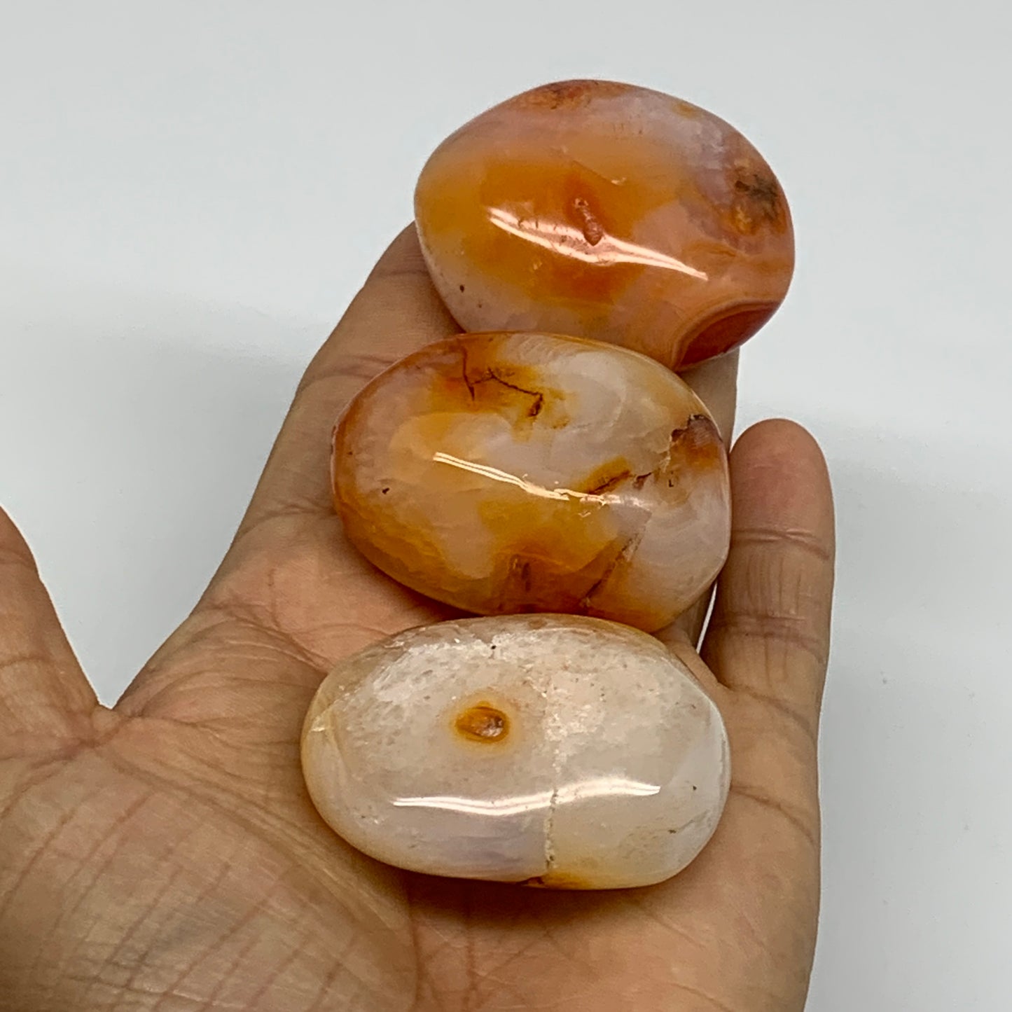 212.5g, 1.8"-1.9", 3pcs, Red Carnelian Palm-Stone Gem Crystal Polished, B37615