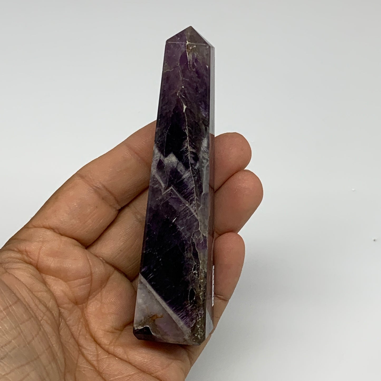 103.9g, 4"x0.9"x1" Natural Amethyst Tower Point Obelisk @Brazil, B31246