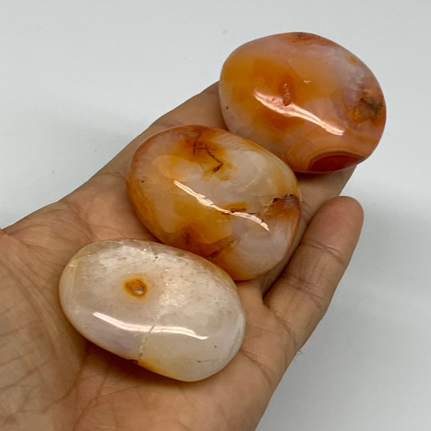 212.5g, 1.8"-1.9", 3pcs, Red Carnelian Palm-Stone Gem Crystal Polished, B37615