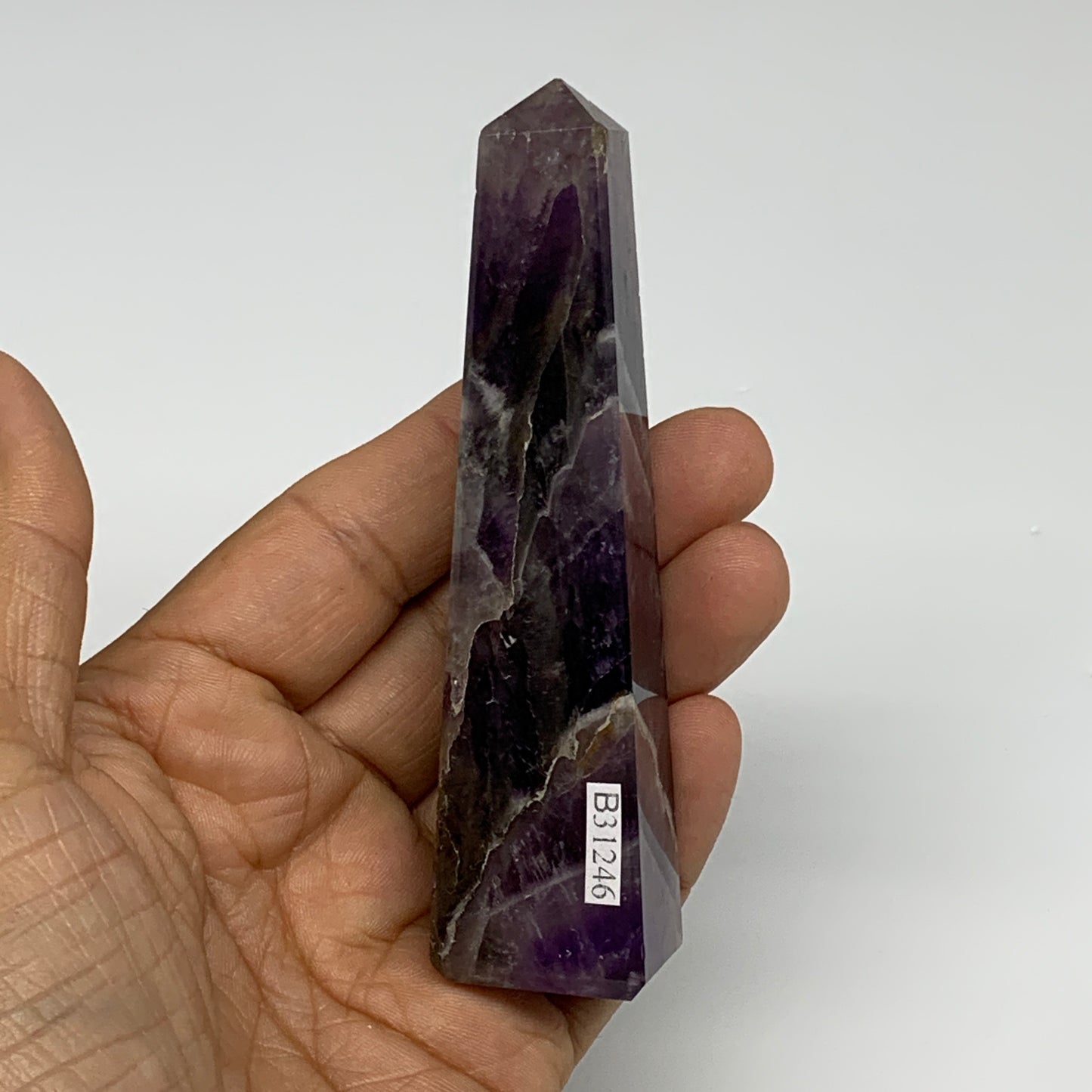 103.9g, 4"x0.9"x1" Natural Amethyst Tower Point Obelisk @Brazil, B31246