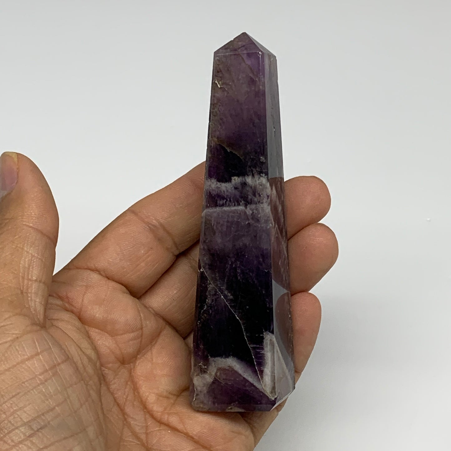 103.9g, 4"x0.9"x1" Natural Amethyst Tower Point Obelisk @Brazil, B31246