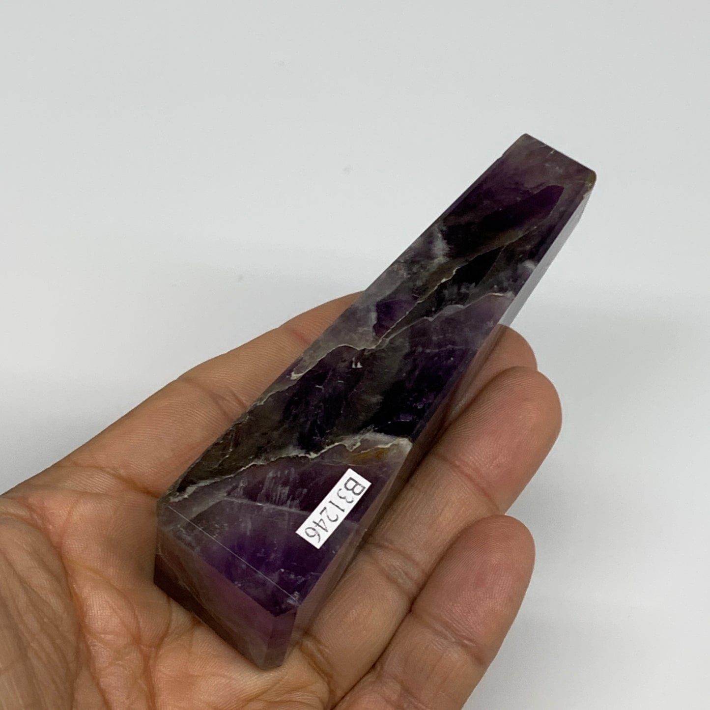 103.9g, 4"x0.9"x1" Natural Amethyst Tower Point Obelisk @Brazil, B31246