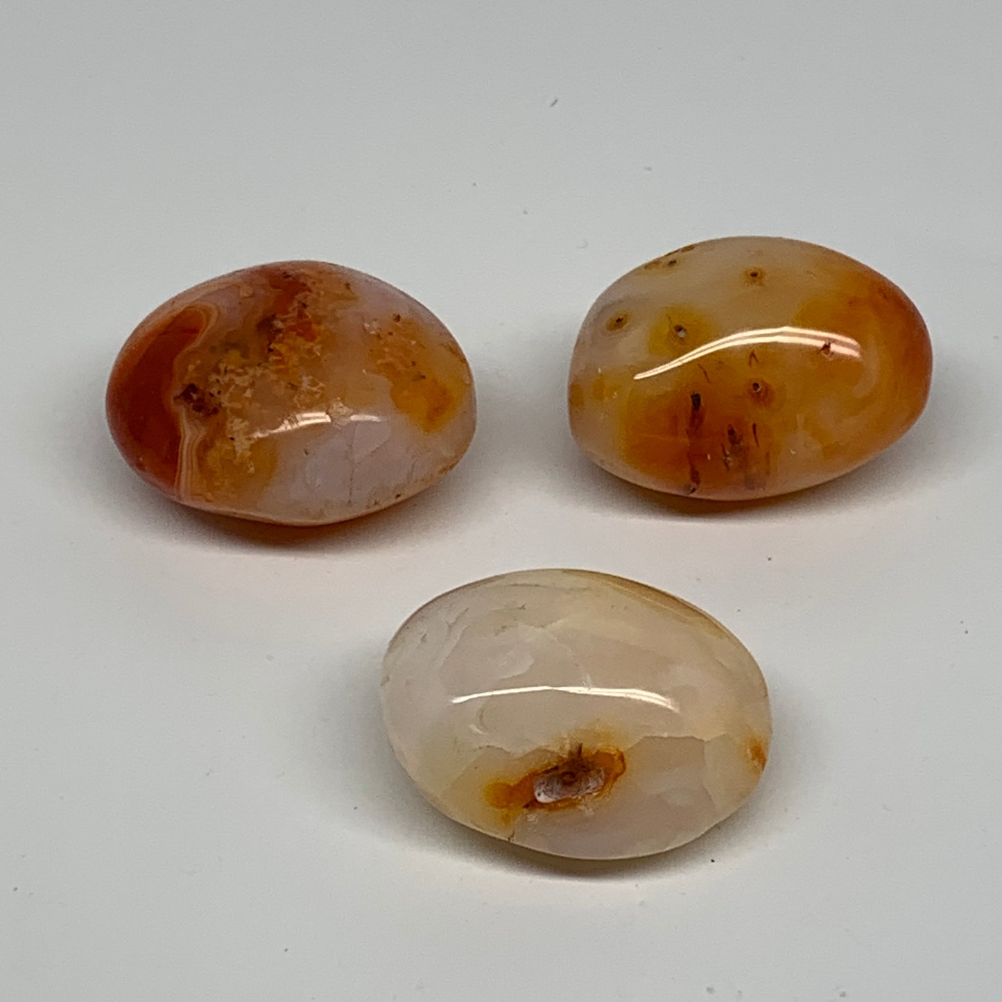 212.5g, 1.8"-1.9", 3pcs, Red Carnelian Palm-Stone Gem Crystal Polished, B37615