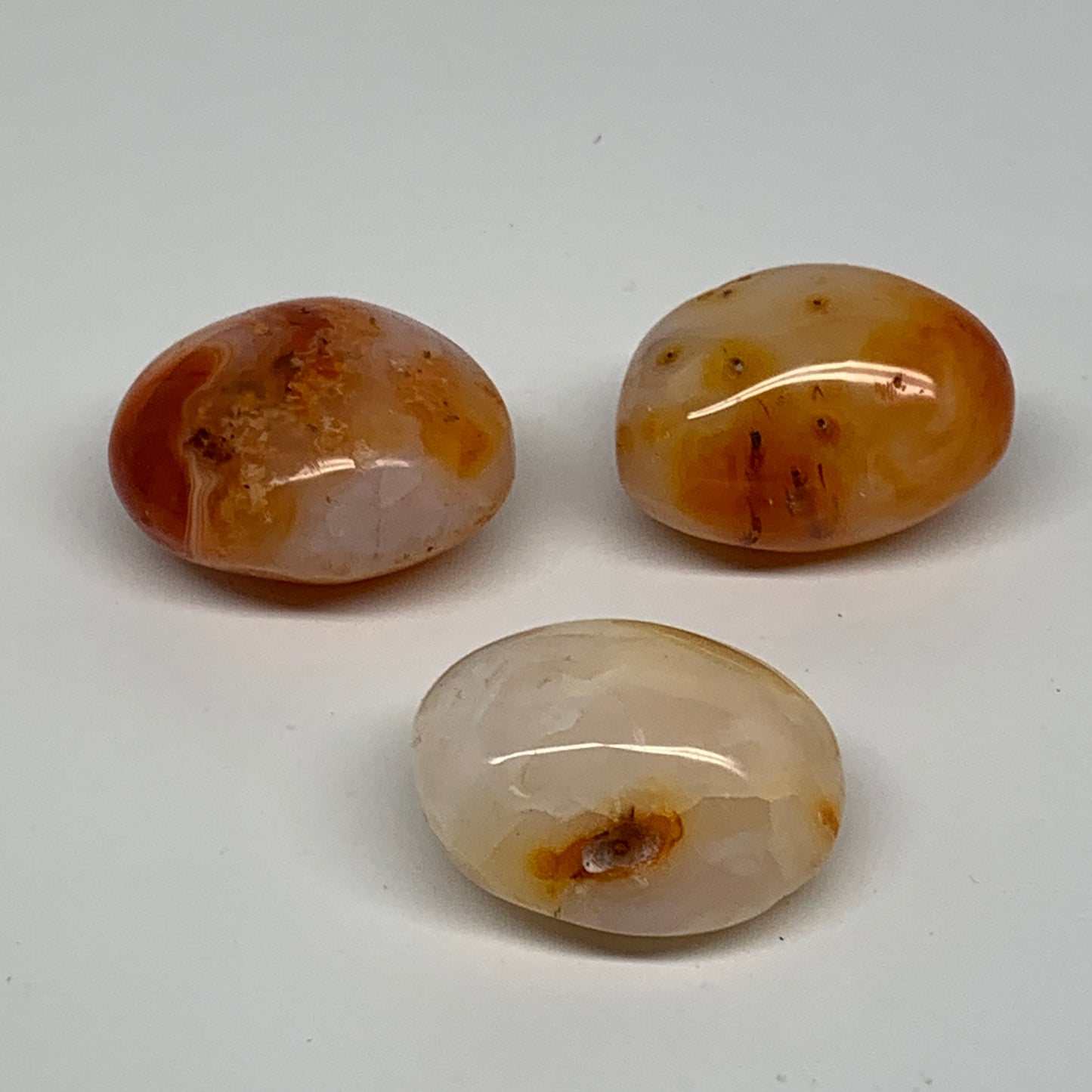 212.5g, 1.8"-1.9", 3pcs, Red Carnelian Palm-Stone Gem Crystal Polished, B37615