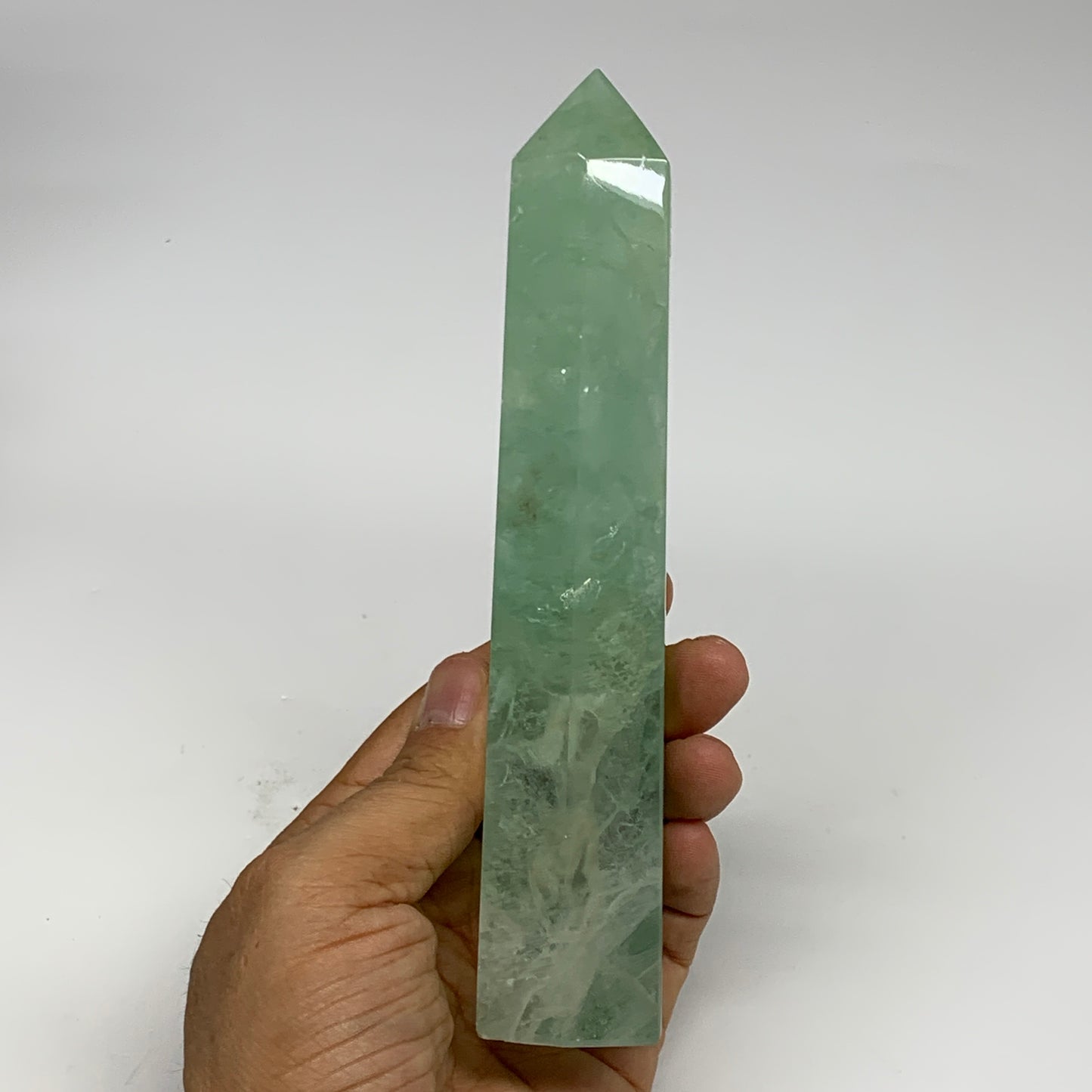 0.94 lbs, 6.6"x1.5"x1.2" Natural Fluorite Tower Obelisk Point Crystal, B29670