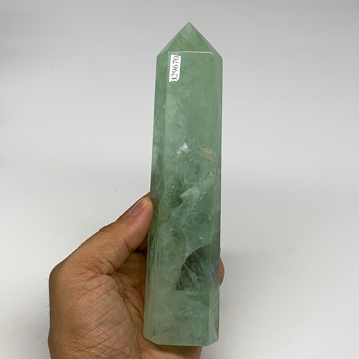 0.94 lbs, 6.6"x1.5"x1.2" Natural Fluorite Tower Obelisk Point Crystal, B29670