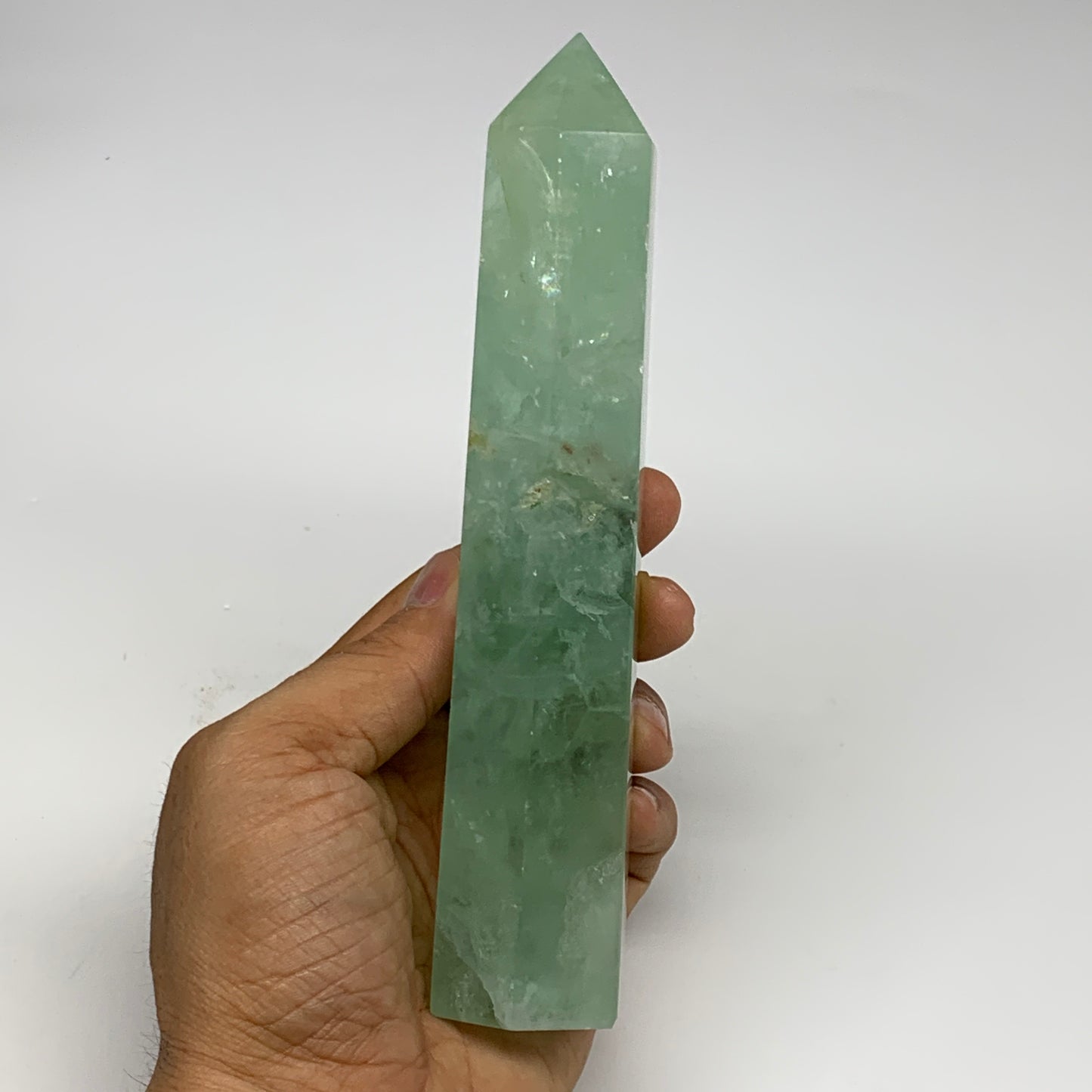 0.94 lbs, 6.6"x1.5"x1.2" Natural Fluorite Tower Obelisk Point Crystal, B29670