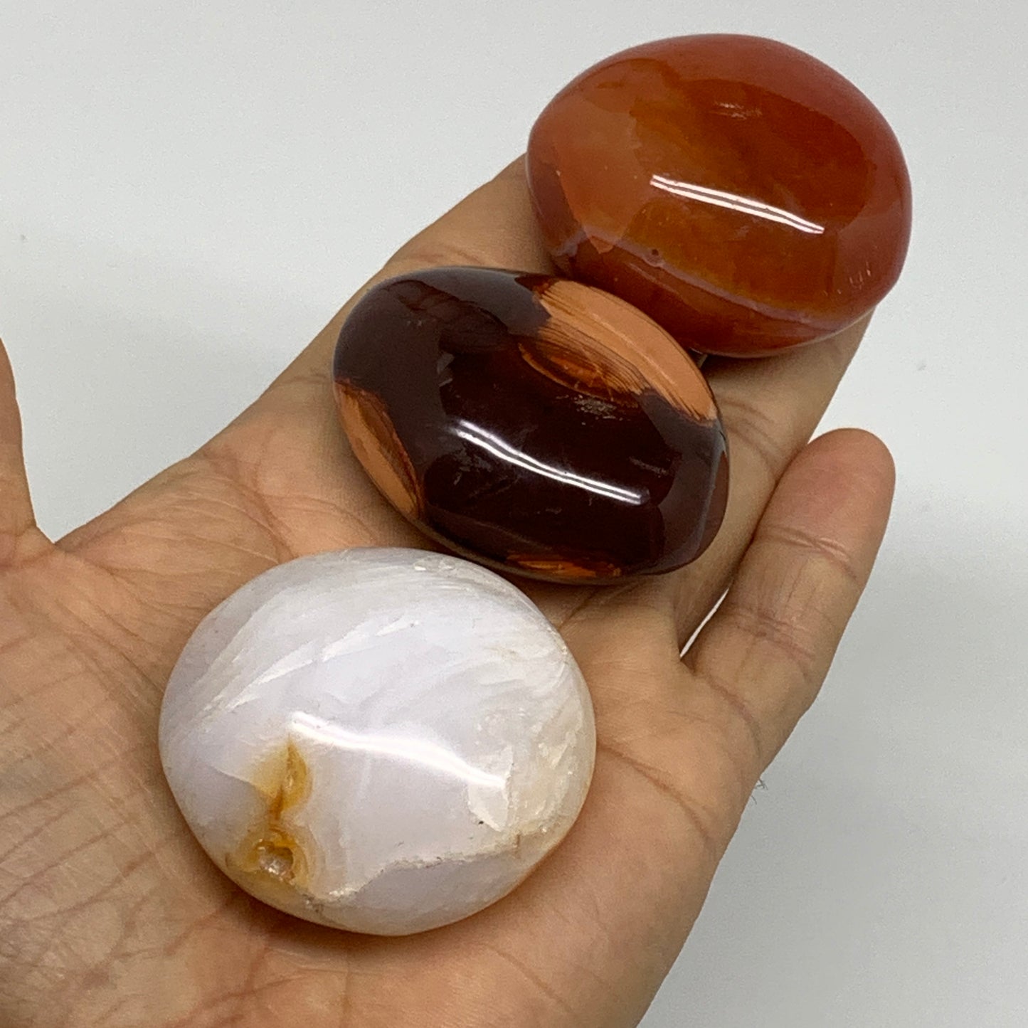 218g, 1.8"-2", 3pcs, Red Carnelian Palm-Stone Gem Crystal Polished, B37617