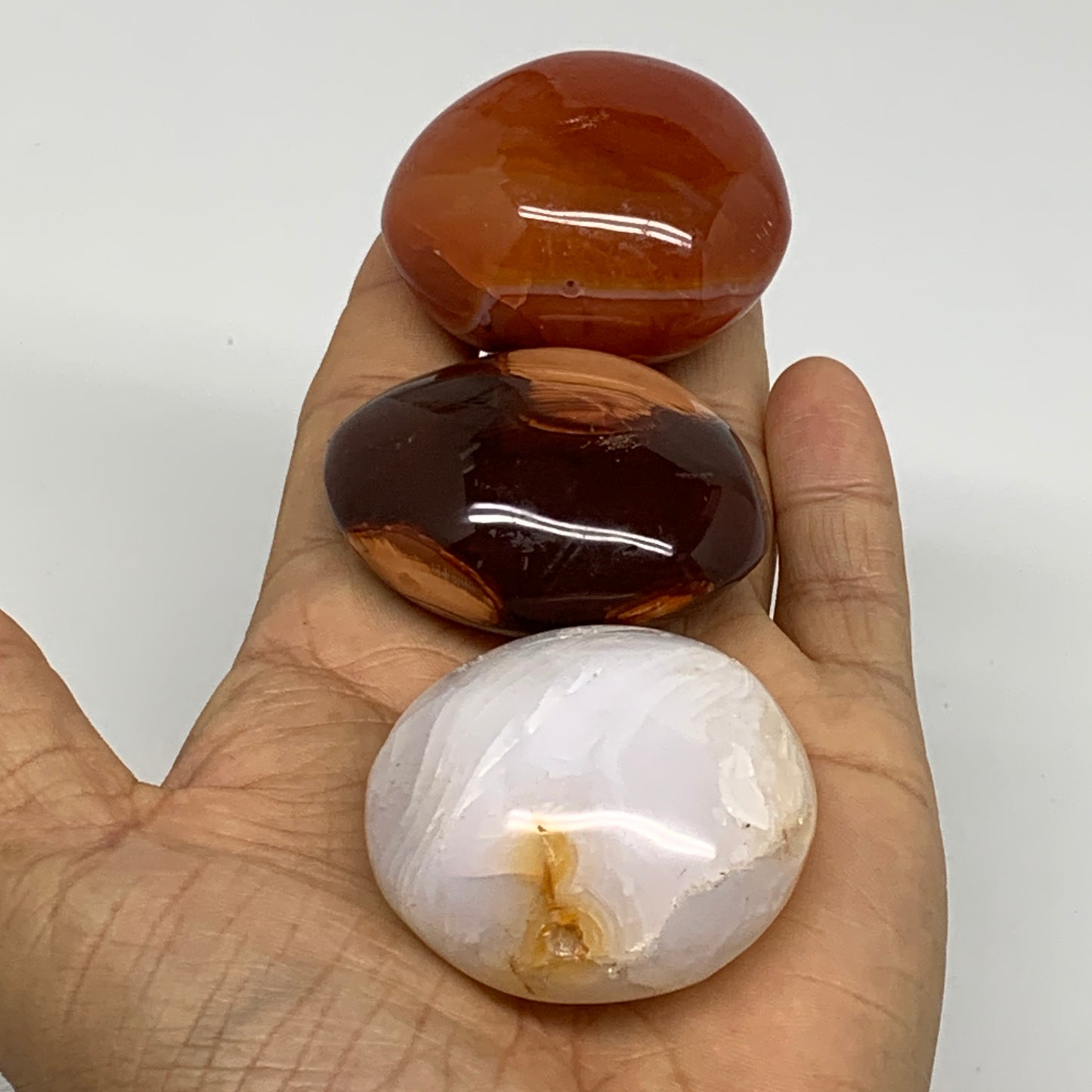 218g, 1.8"-2", 3pcs, Red Carnelian Palm-Stone Gem Crystal Polished, B37617